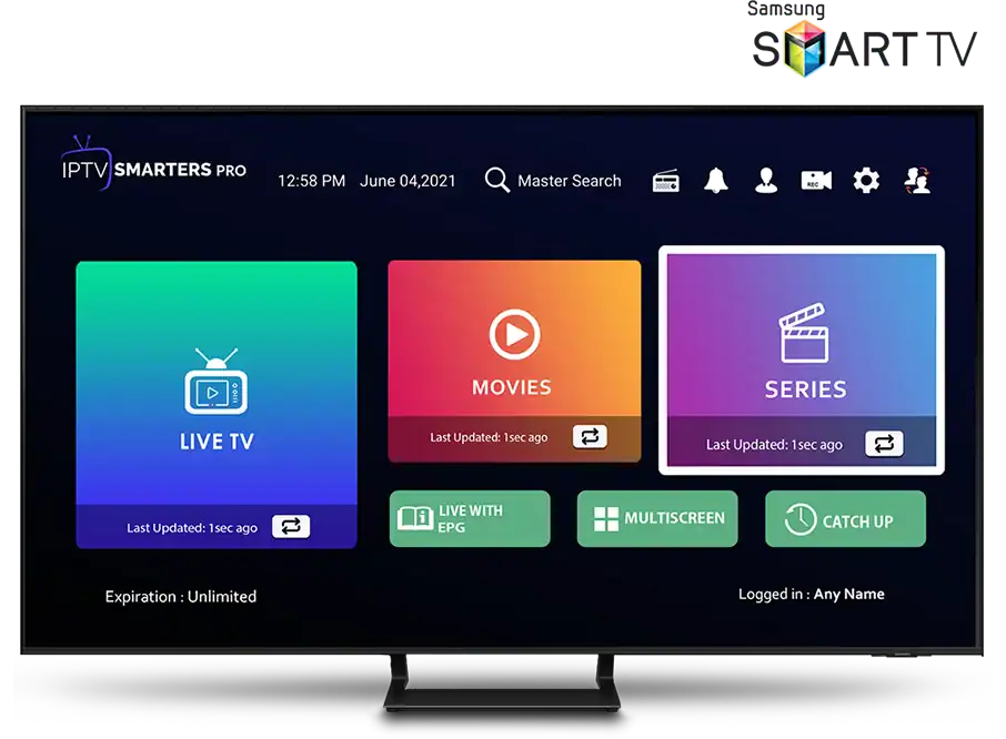 Samsung Smart TV Smarters IPTV Pro - Your Ultimate Streaming Solution - smartersprosubscriptions.com alt="Stream on Samsung Smart TV with Smarters IPTV Pro - Access Channels, Movies, and More"